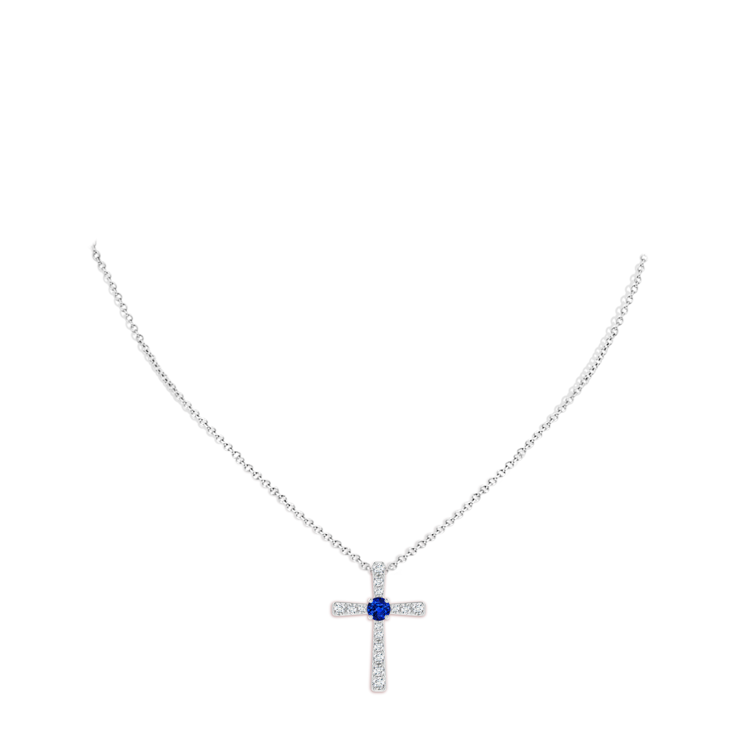 6mm AAAA Sapphire and Diamond Cross Pendant in White Gold - body_neck