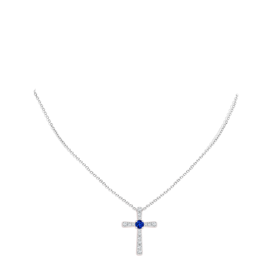 6mm Lab-Grown Sapphire and Diamond Cross Pendant in White Gold pen