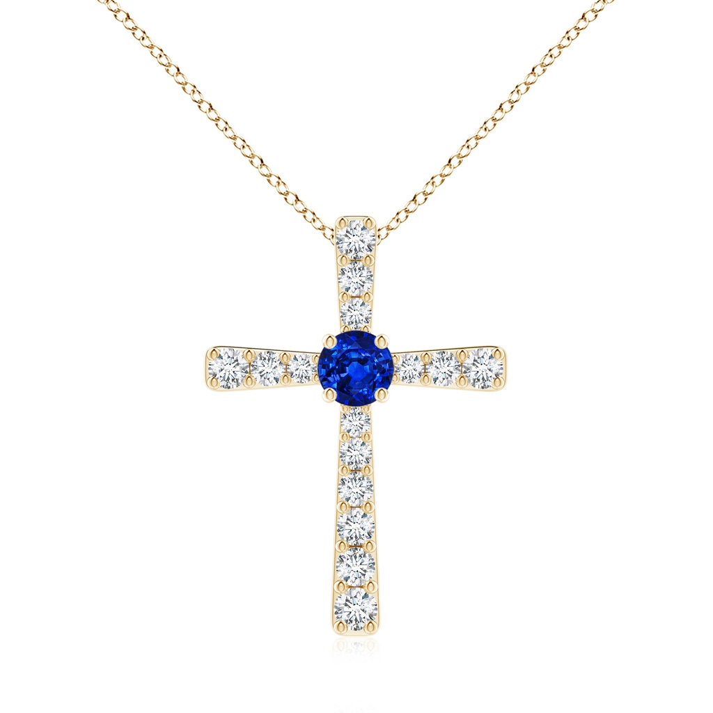 6mm Lab-Grown Sapphire and Diamond Cross Pendant in Yellow Gold