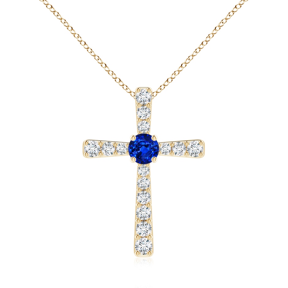 6mm Lab-Grown Sapphire and Diamond Cross Pendant in Yellow Gold 