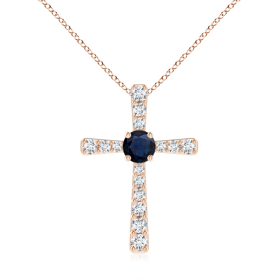 7mm A Sapphire and Diamond Cross Pendant in Rose Gold 