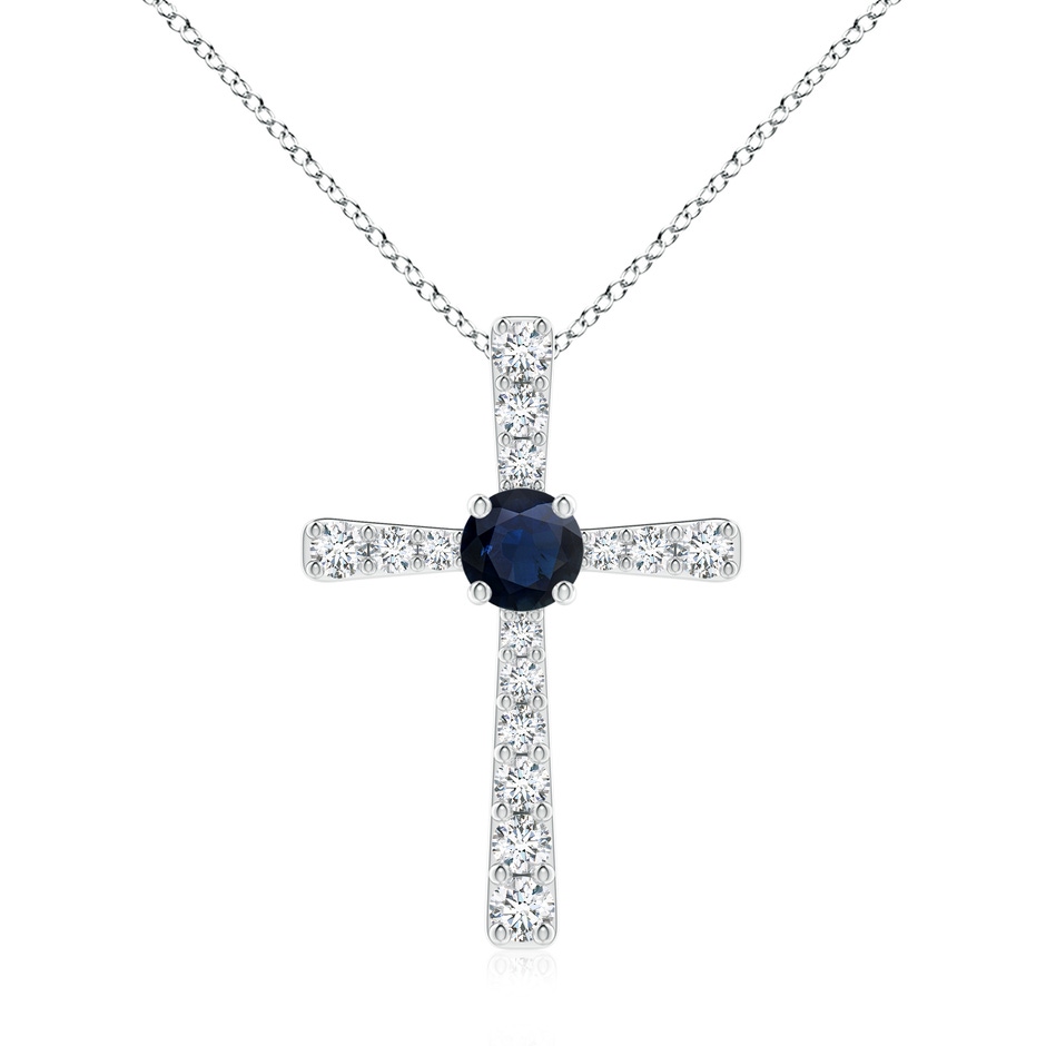 7mm A Sapphire and Diamond Cross Pendant in White Gold 