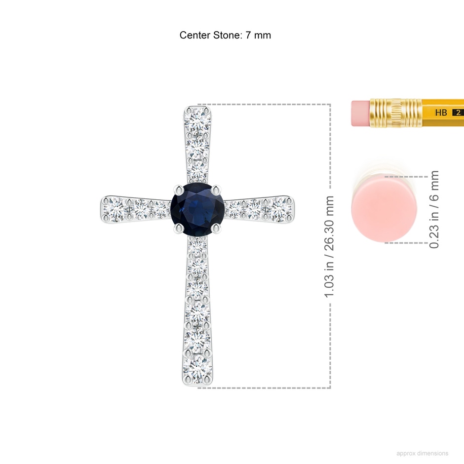 7mm A Sapphire and Diamond Cross Pendant in White Gold ruler
