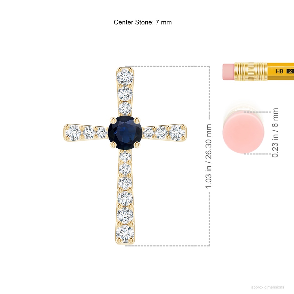 7mm A Sapphire and Diamond Cross Pendant in Yellow Gold ruler
