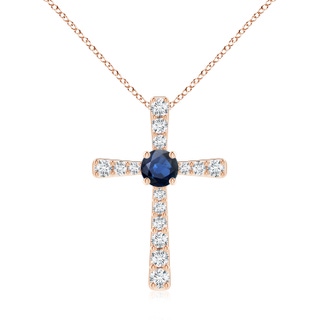 7mm AA Sapphire and Diamond Cross Pendant in Rose Gold