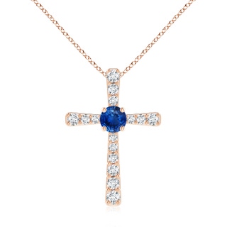 7mm AAA Sapphire and Diamond Cross Pendant in 18K Rose Gold