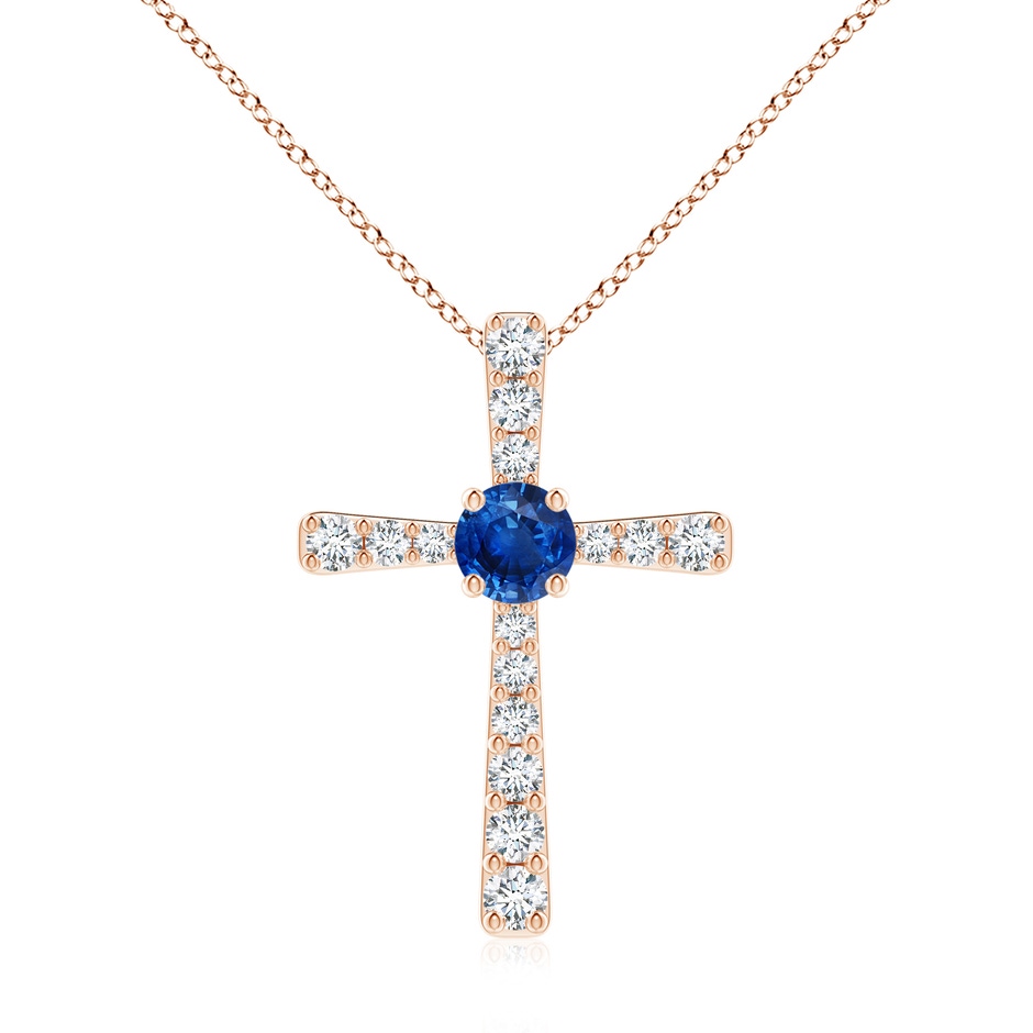 7mm AAA Sapphire and Diamond Cross Pendant in Rose Gold 