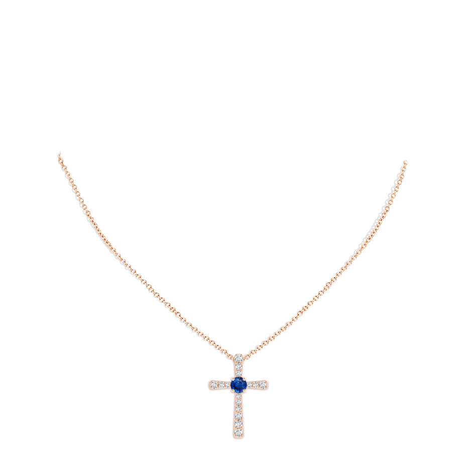 7mm AAA Sapphire and Diamond Cross Pendant in Rose Gold pen