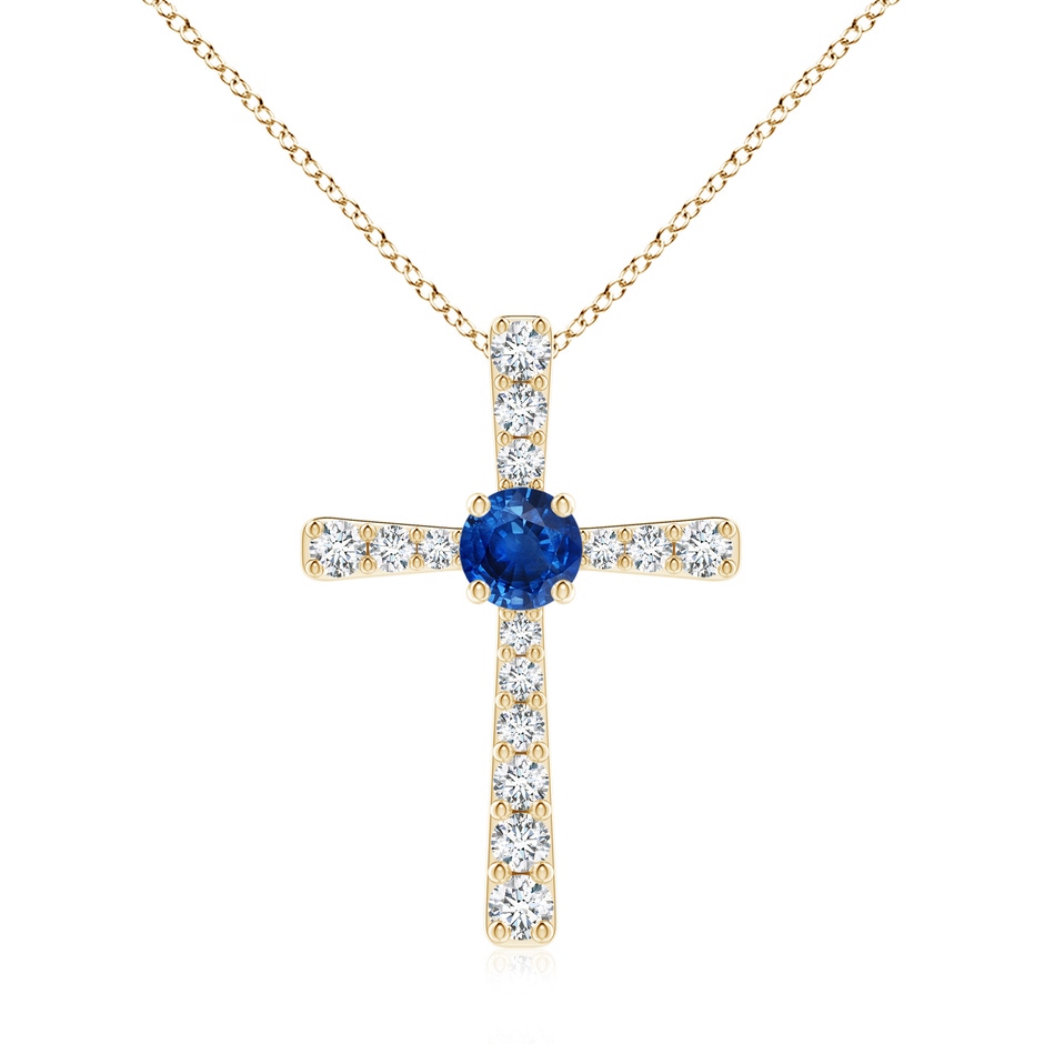 7mm AAA Sapphire and Diamond Cross Pendant in Yellow Gold 