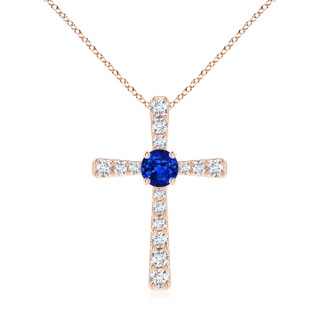 7mm AAAA Sapphire and Diamond Cross Pendant in 9K Rose Gold