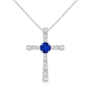 7mm AAAA Sapphire and Diamond Cross Pendant in P950 Platinum