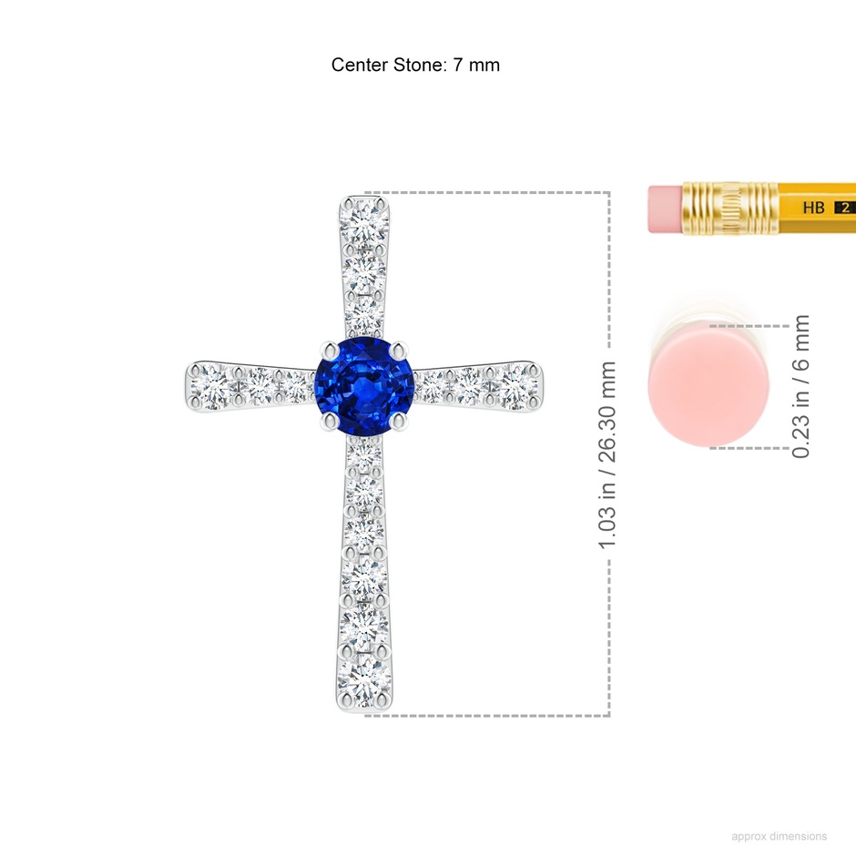 7mm AAAA Sapphire and Diamond Cross Pendant in P950 Platinum ruler
