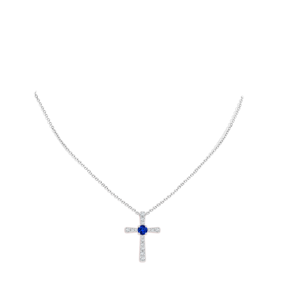 7mm AAAA Sapphire and Diamond Cross Pendant in P950 Platinum pen