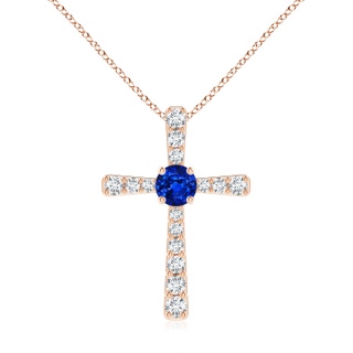 7mm AAAA Sapphire and Diamond Cross Pendant in Rose Gold