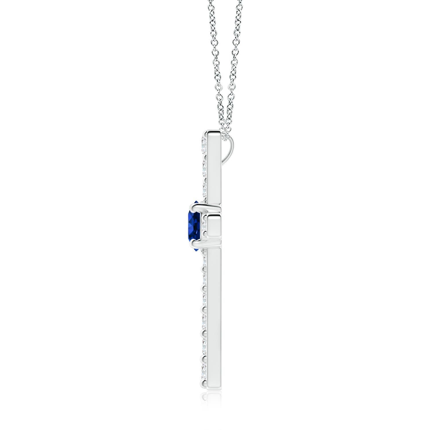 7mm AAAA Sapphire and Diamond Cross Pendant in White Gold