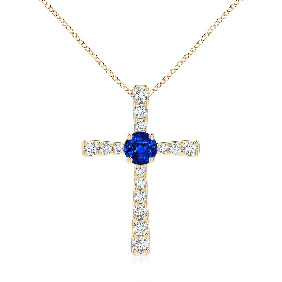 7mm AAAA Sapphire and Diamond Cross Pendant in Yellow Gold 