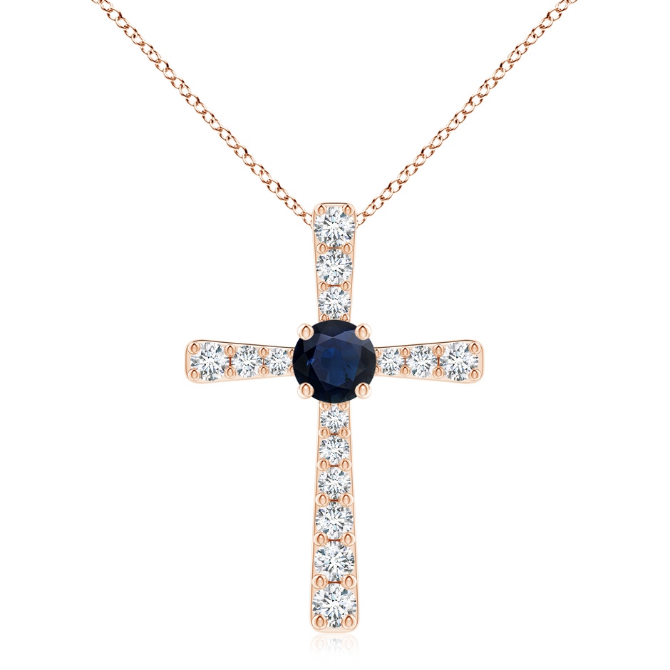 8mm A Sapphire and Diamond Cross Pendant in Rose Gold 