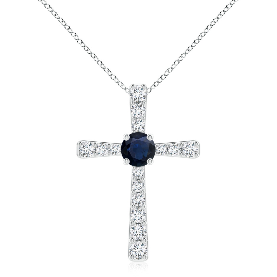 8mm A Sapphire and Diamond Cross Pendant in White Gold 