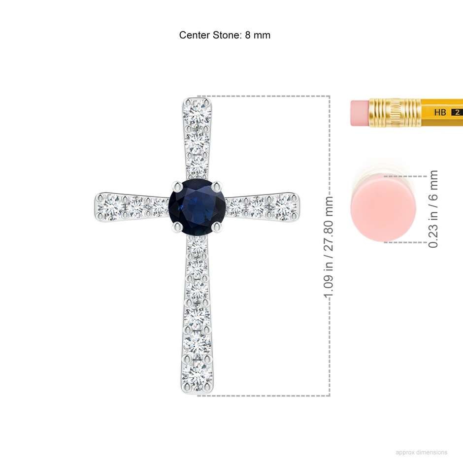 8mm A Sapphire and Diamond Cross Pendant in White Gold ruler
