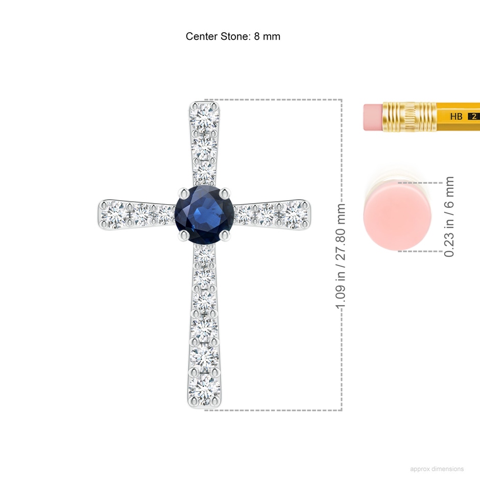 8mm AA Sapphire and Diamond Cross Pendant in P950 Platinum ruler