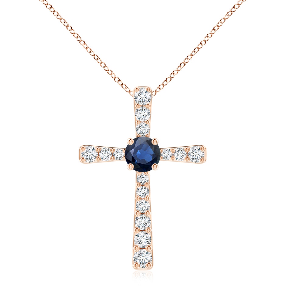 8mm AA Sapphire and Diamond Cross Pendant in Rose Gold 