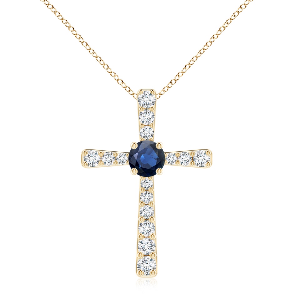 8mm AA Sapphire and Diamond Cross Pendant in Yellow Gold 