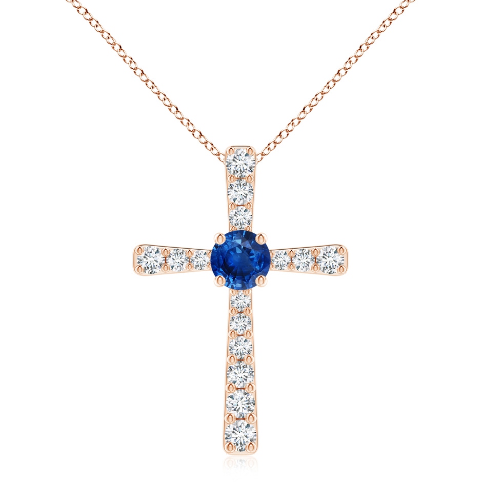 8mm AAA Sapphire and Diamond Cross Pendant in 18K Rose Gold 