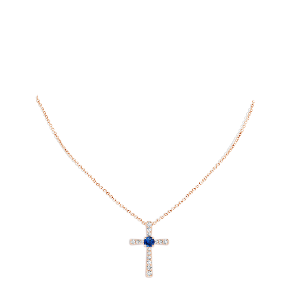8mm AAA Sapphire and Diamond Cross Pendant in 18K Rose Gold pen