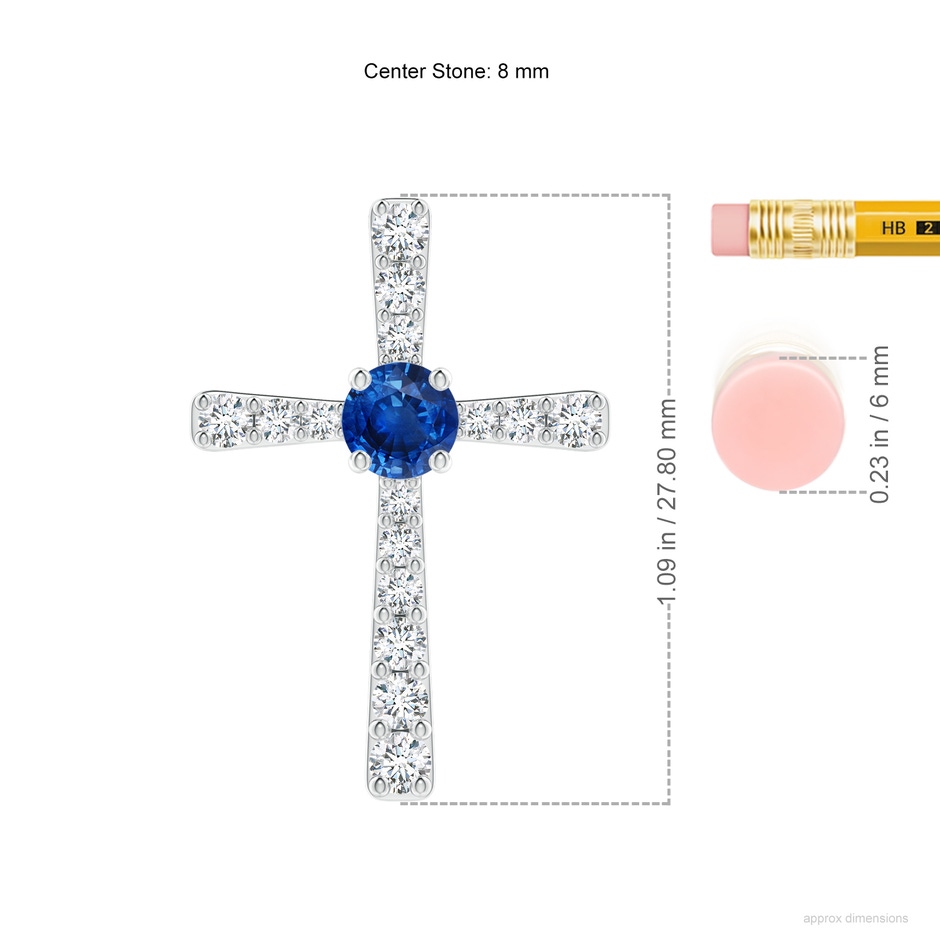 8mm AAA Sapphire and Diamond Cross Pendant in P950 Platinum ruler