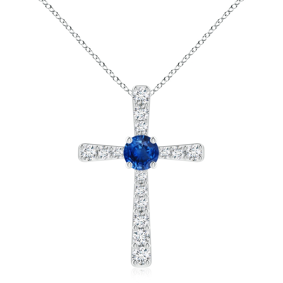 8mm AAA Sapphire and Diamond Cross Pendant in White Gold 