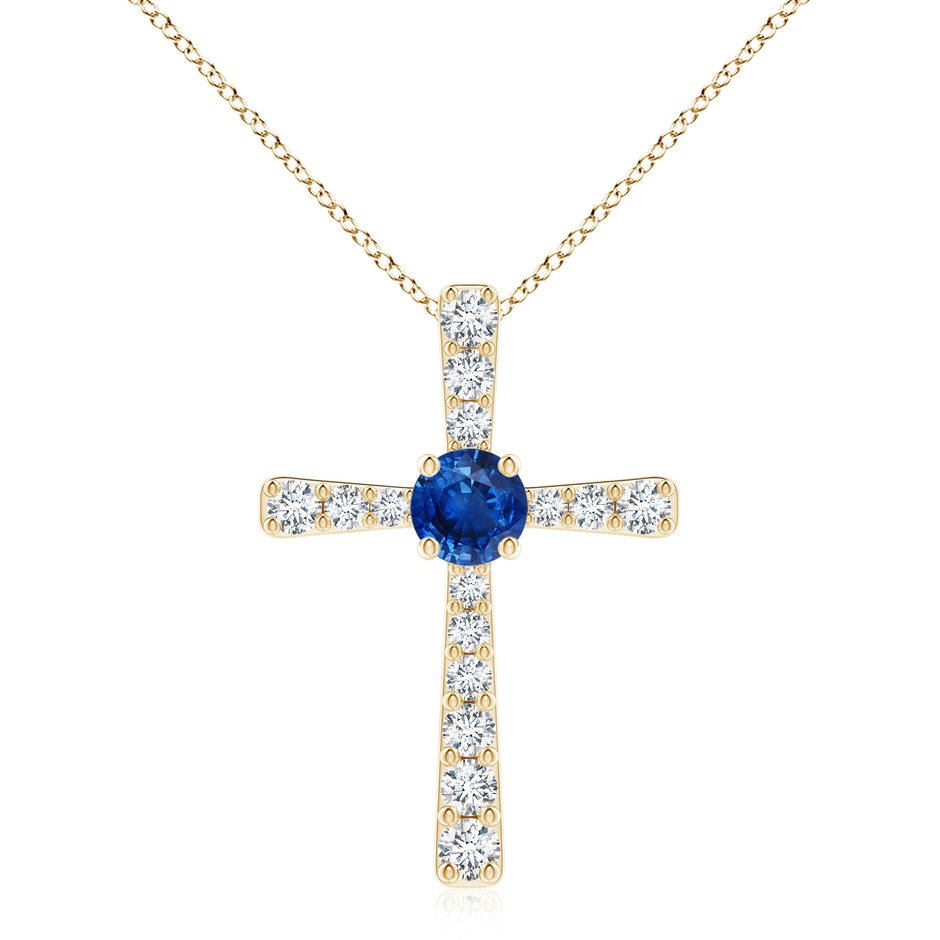 8mm AAA Sapphire and Diamond Cross Pendant in Yellow Gold 