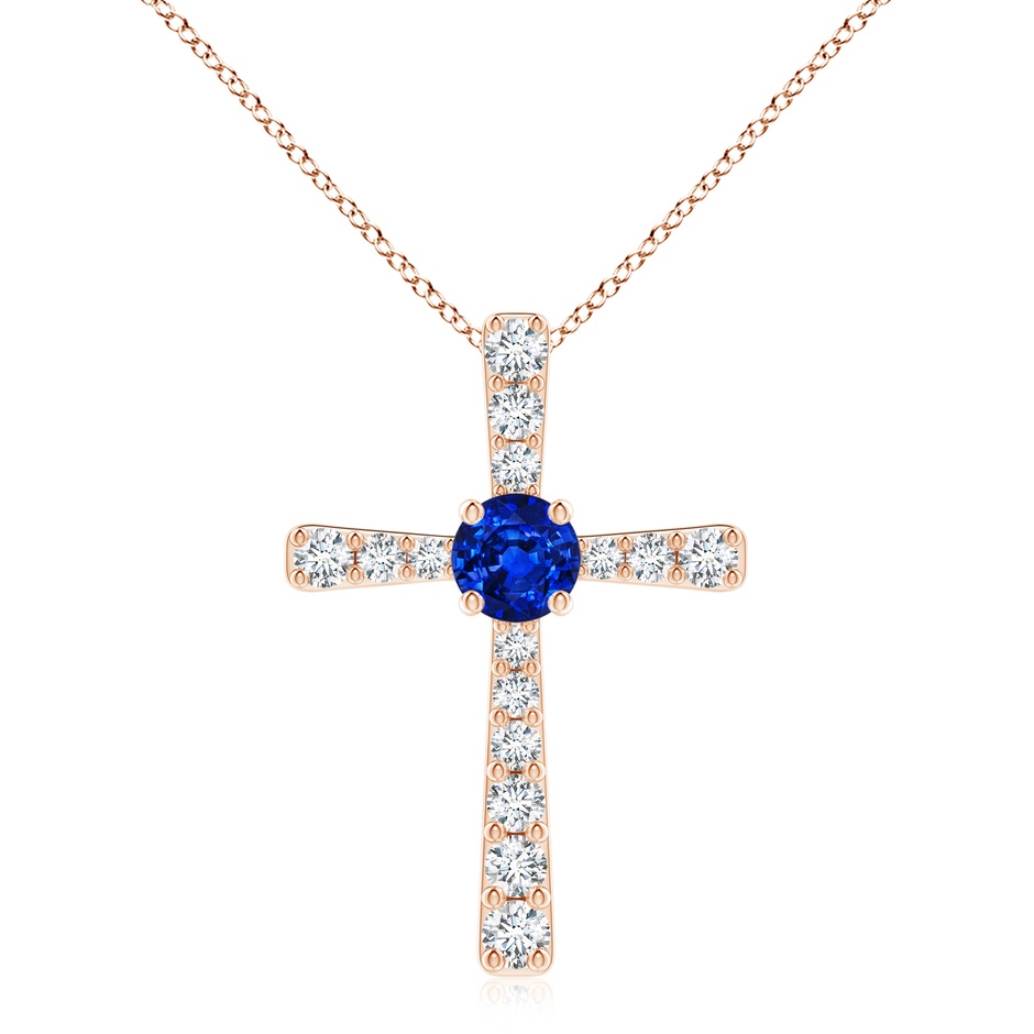8mm AAAA Sapphire and Diamond Cross Pendant in 18K Rose Gold 