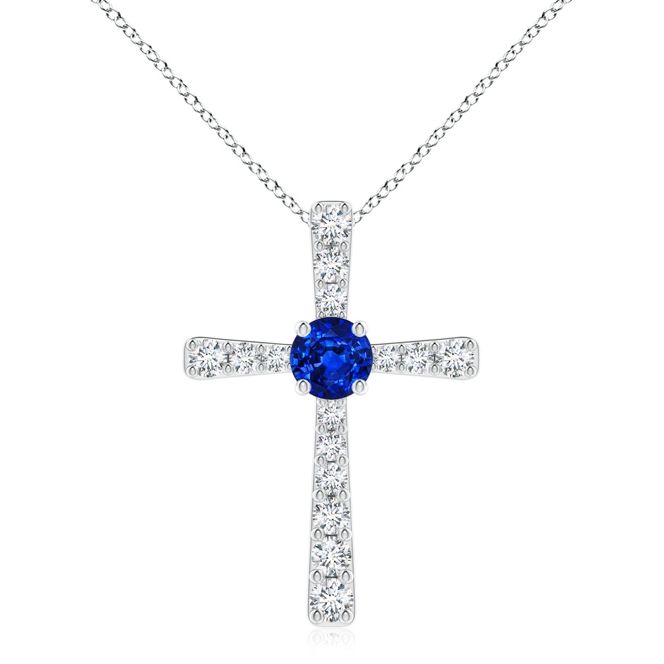 8mm Lab-Grown Sapphire and Diamond Cross Pendant in White Gold 