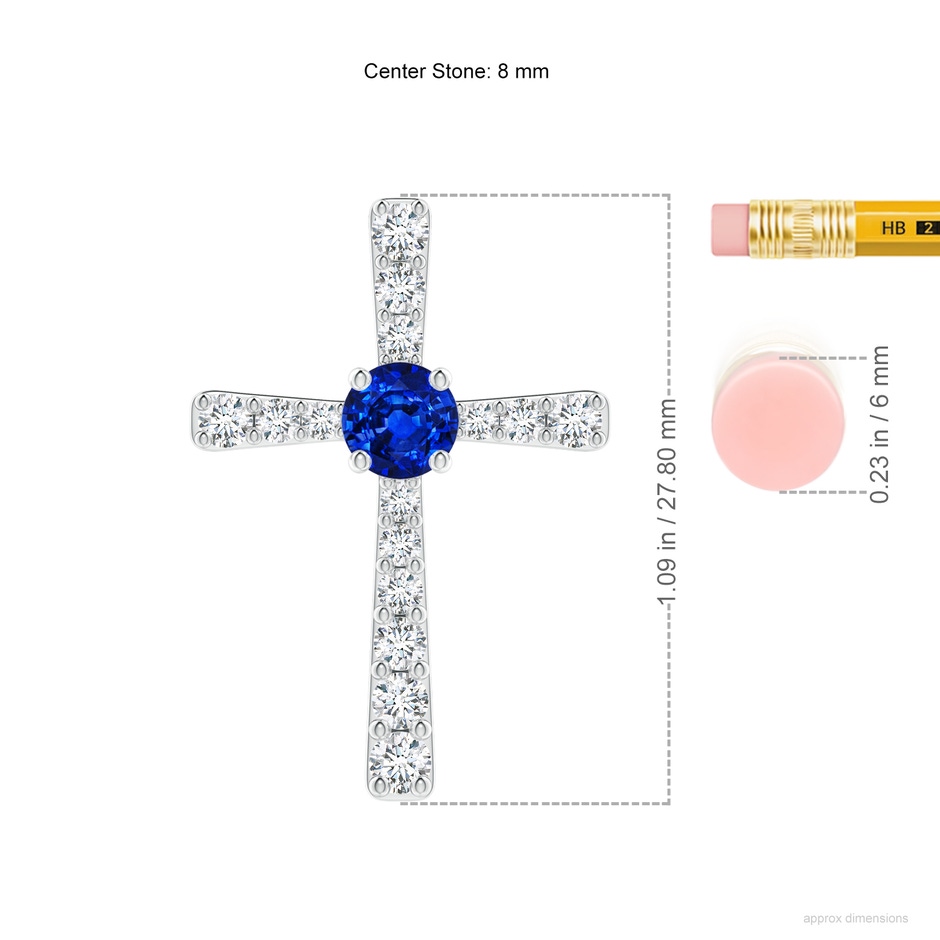 8mm Lab-Grown Sapphire and Diamond Cross Pendant in White Gold ruler