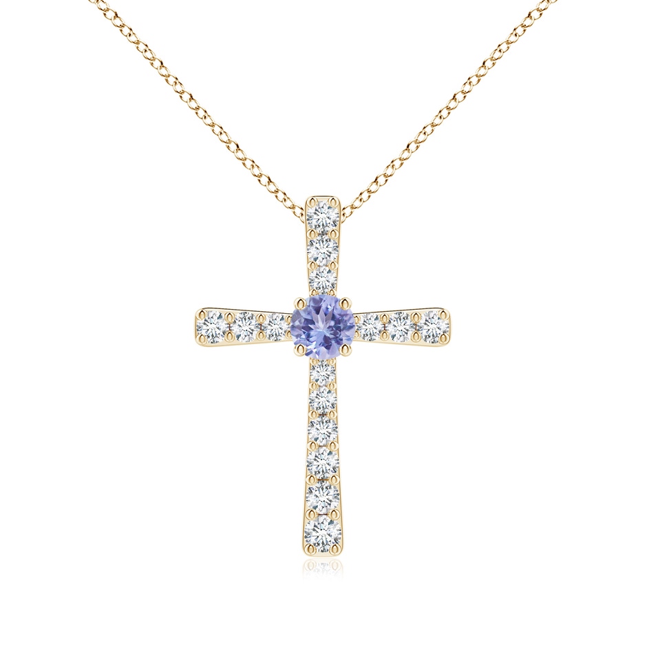 3.5mm AA Tanzanite and Diamond Cross Pendant in Yellow Gold 