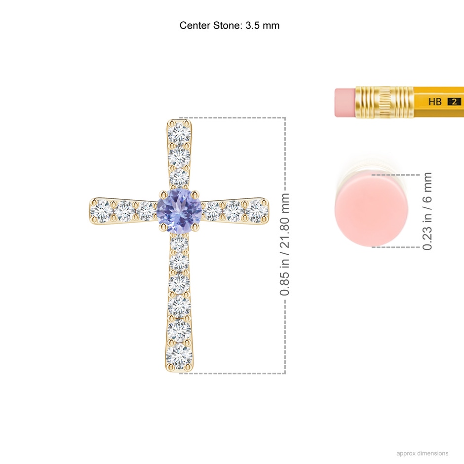 3.5mm AA Tanzanite and Diamond Cross Pendant in Yellow Gold ruler