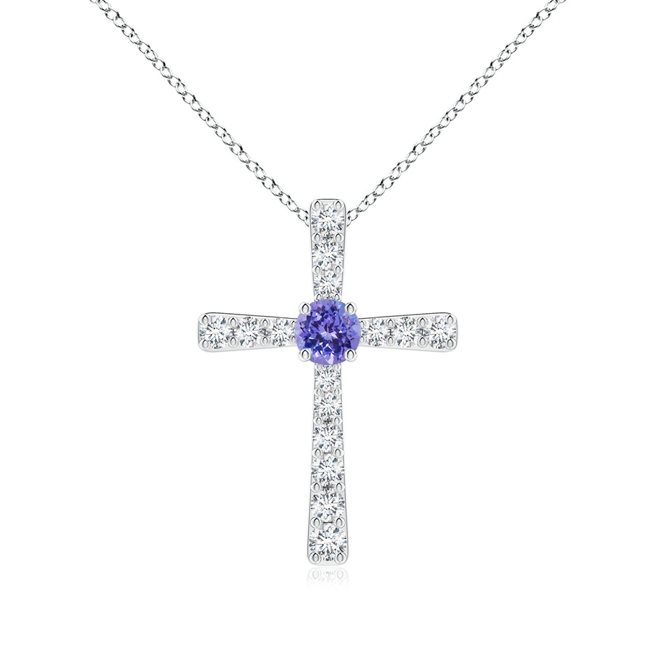 3.5mm AAA Tanzanite and Diamond Cross Pendant in White Gold 