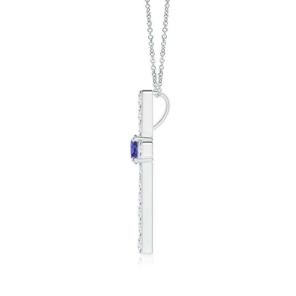 3.5mm AAA Tanzanite and Diamond Cross Pendant in White Gold Side-1