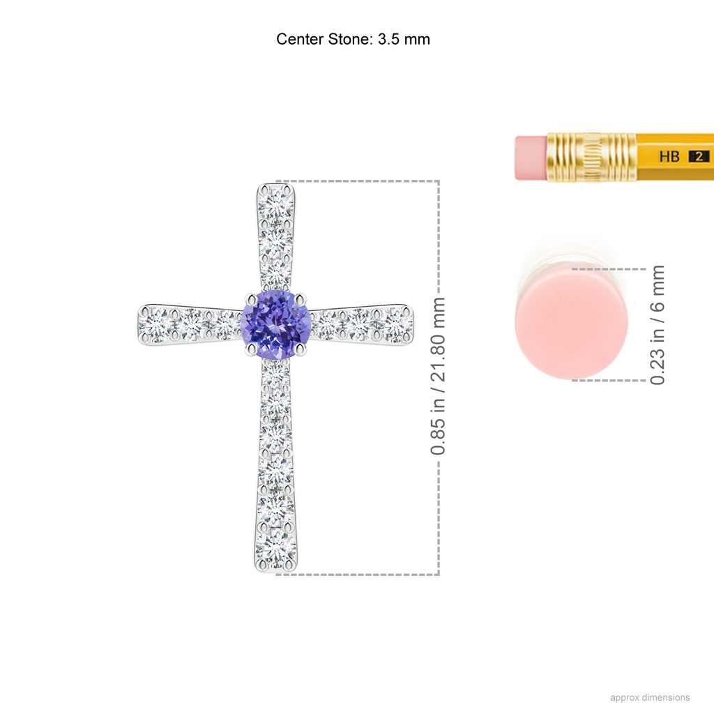 3.5mm AAA Tanzanite and Diamond Cross Pendant in White Gold Ruler