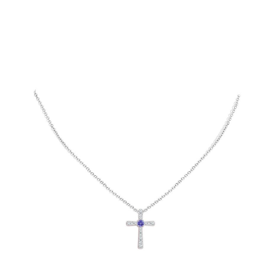 3.5mm AAA Tanzanite and Diamond Cross Pendant in White Gold body-neck