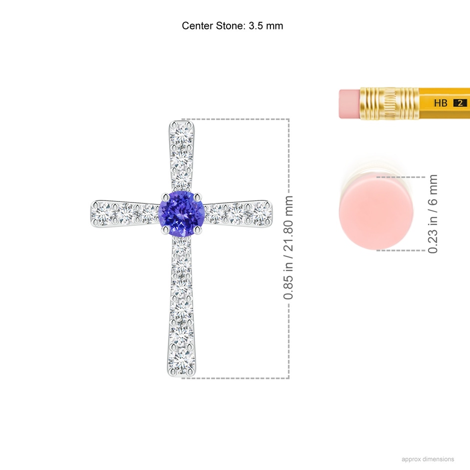 3.5mm AAAA Tanzanite and Diamond Cross Pendant in P950 Platinum ruler