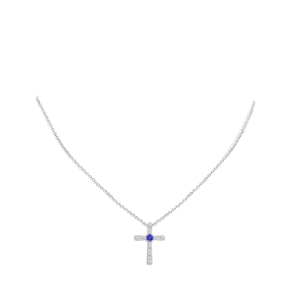 3.5mm AAAA Tanzanite and Diamond Cross Pendant in P950 Platinum body-neck