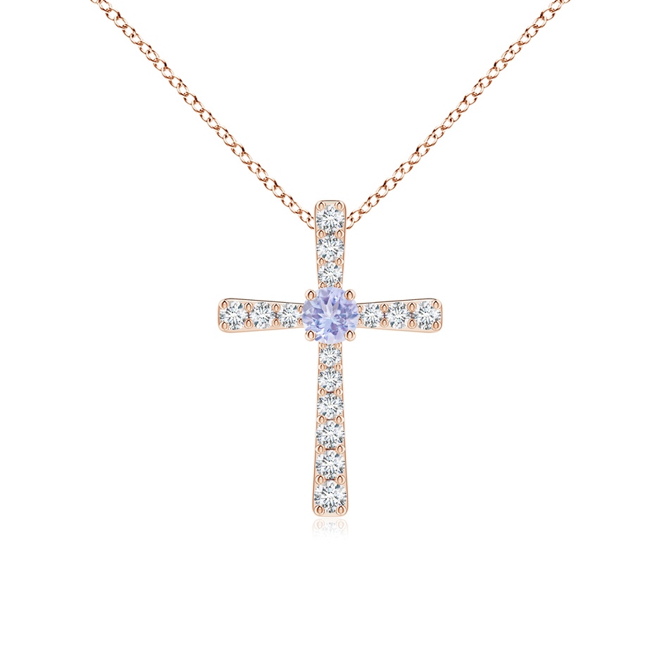 3mm A Tanzanite and Diamond Cross Pendant in Rose Gold 