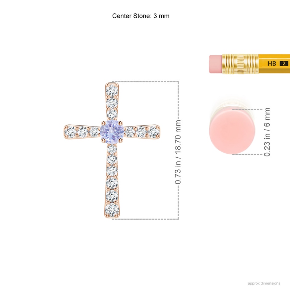 3mm A Tanzanite and Diamond Cross Pendant in Rose Gold ruler
