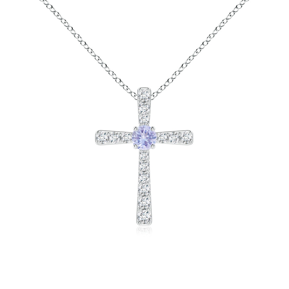 3mm A Tanzanite and Diamond Cross Pendant in White Gold 