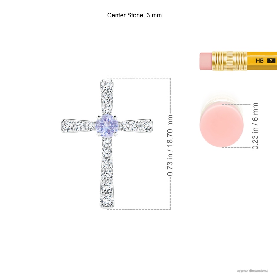 3mm A Tanzanite and Diamond Cross Pendant in White Gold ruler