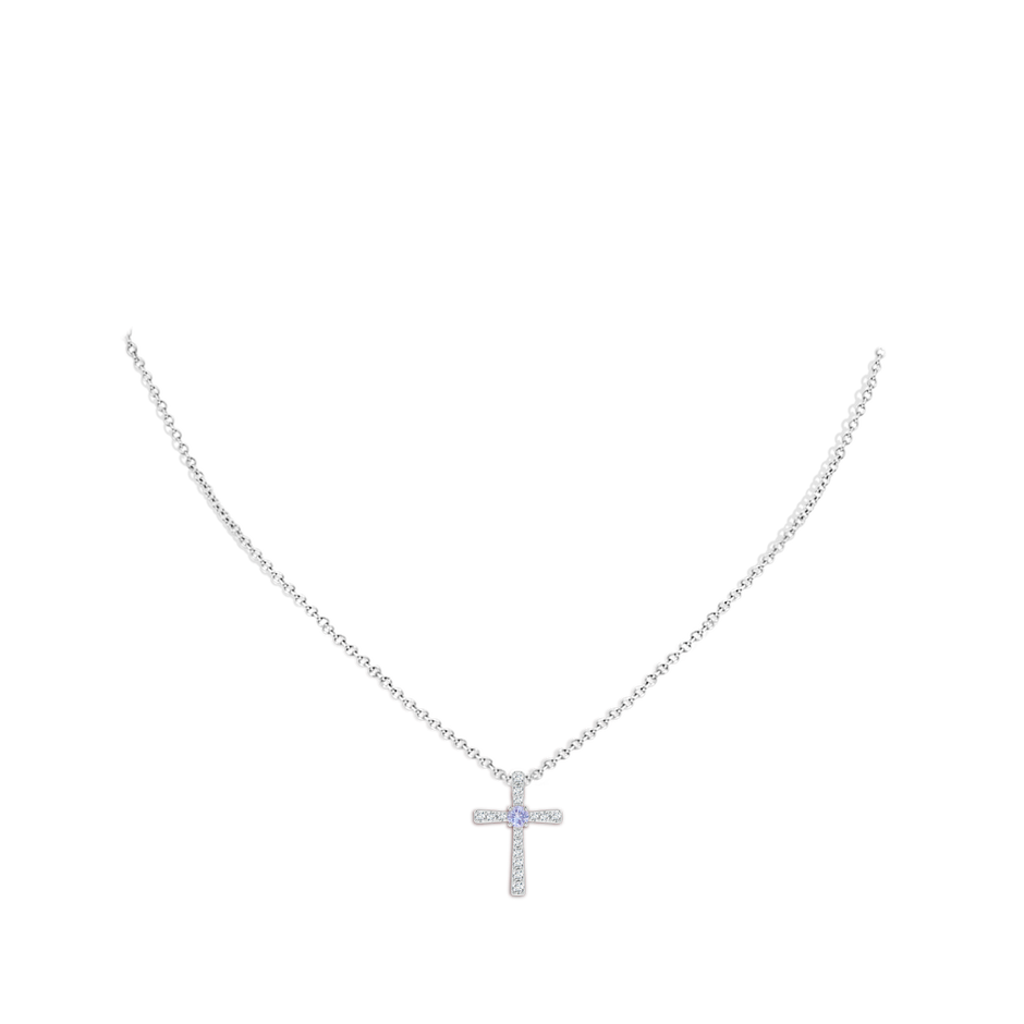 3mm A Tanzanite and Diamond Cross Pendant in White Gold body-neck