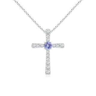 3mm AA Tanzanite and Diamond Cross Pendant in P950 Platinum
