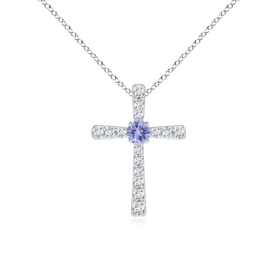 3mm AA Tanzanite and Diamond Cross Pendant in P950 Platinum 
