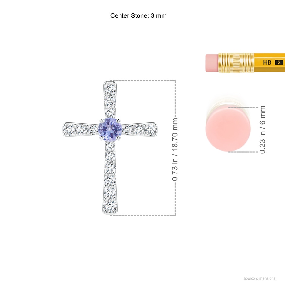 3mm AA Tanzanite and Diamond Cross Pendant in P950 Platinum ruler